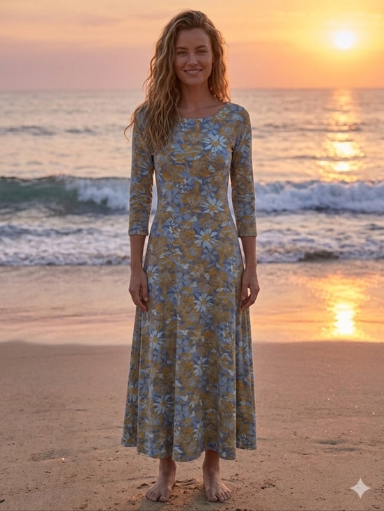 Pact Dresses & Skirts - Pact Scarlett Open-Back Midi Dress Mustard Yellow & Blue Floral Pattern Sz M